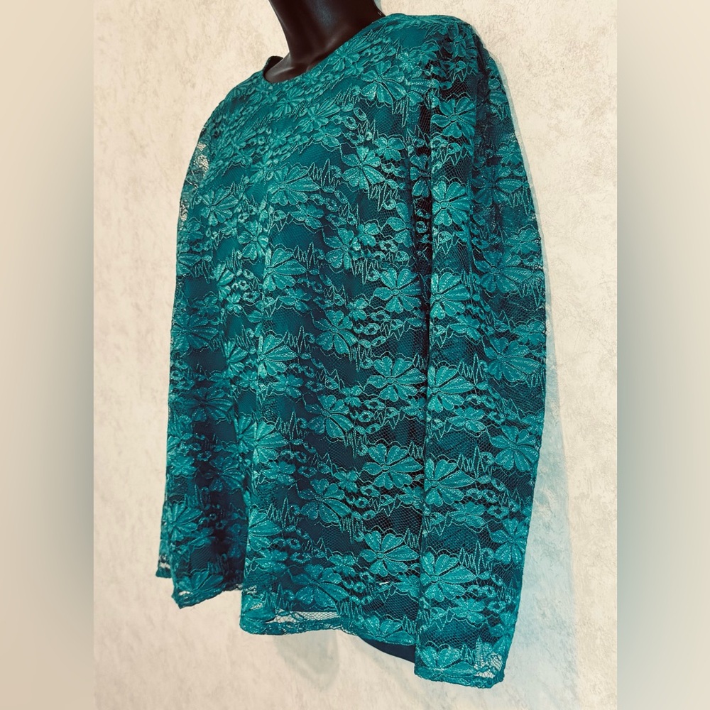 Draper James Green Floral Lace Pull Over Blouse Lined Sheer 3/4 Sleeves - Picture 4 of 15